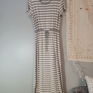Michael Kors Gray and White Striped Maxi Dress